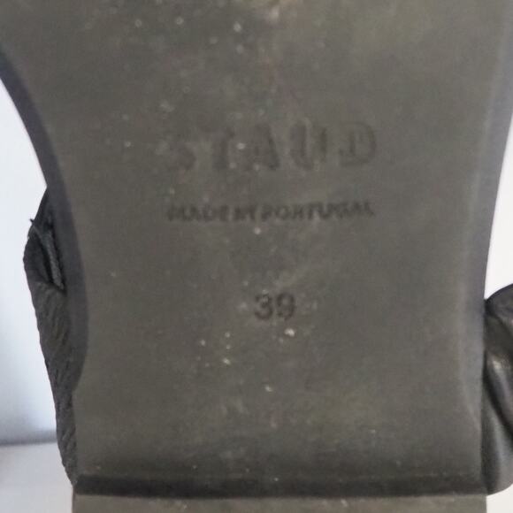 Staud Ava Leather Sandals Black Women's Size 39 UK 9 US T-Strap Ruched - Picture 8 of 10